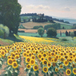 Campagna toscana con girasoli